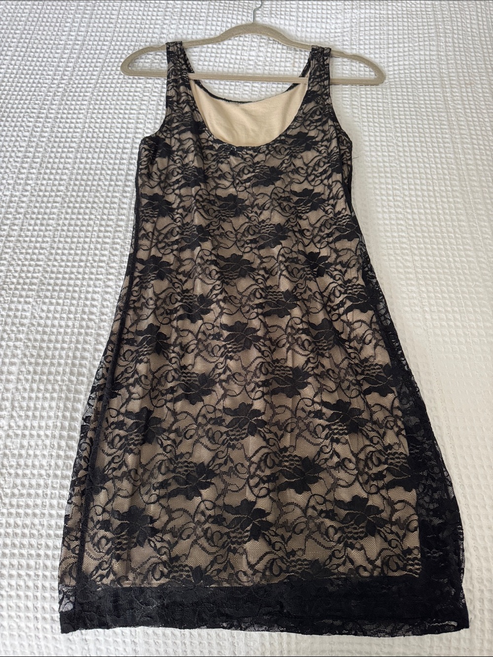 Love Culture Black Lace Overlay Dress with Nude Lining - Picture 2 of 3